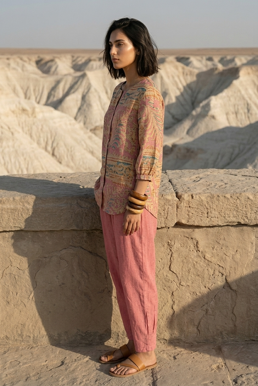 MRIGAYA CO-ORD SET - PINK Size L | Veda Handcrafted Ethnic Wear