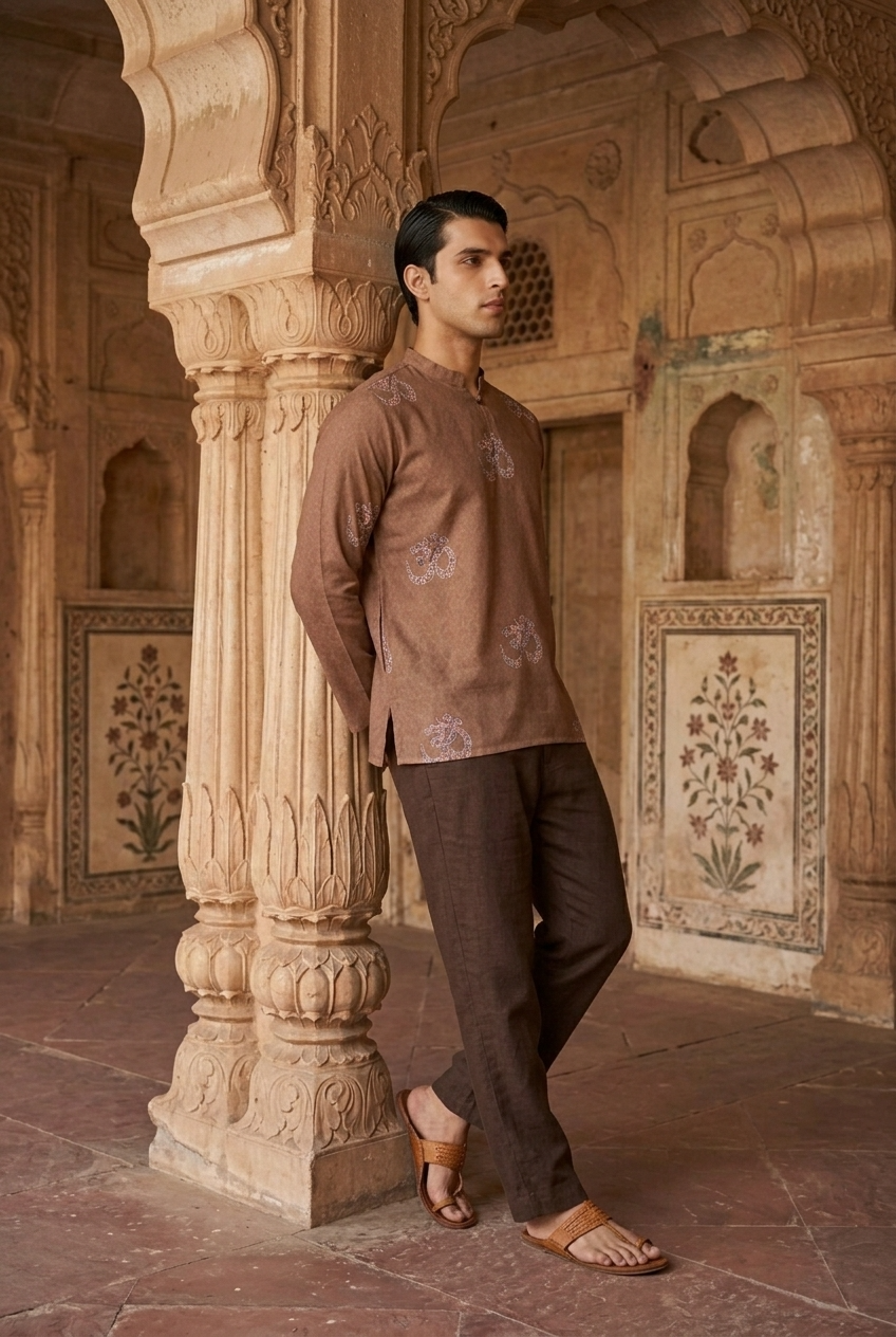 YUGA KURTA - BROWN Size L | Veda Handcrafted Ethnic Wear
