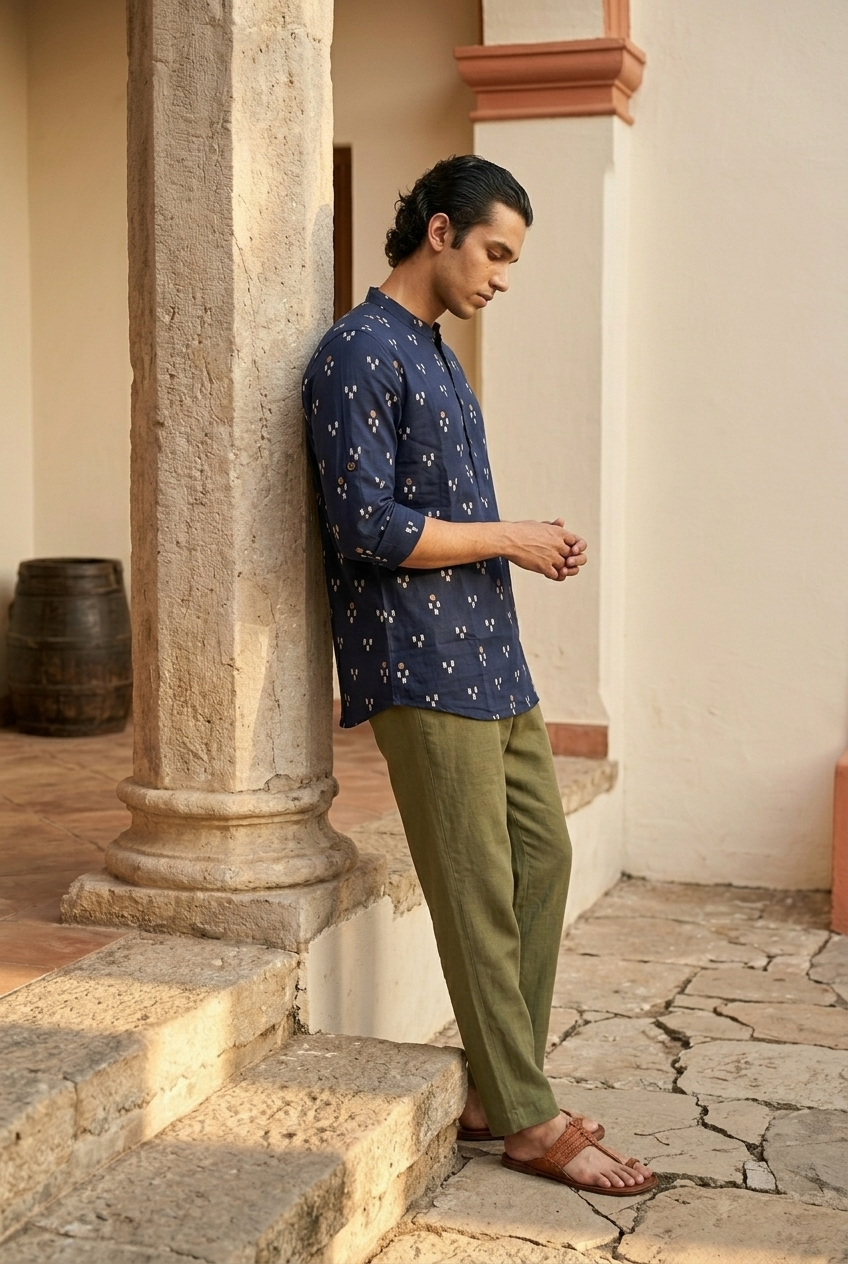 NAVA KURTA - NAVYBLUE Size L | Veda Handcrafted Ethnic Wear
