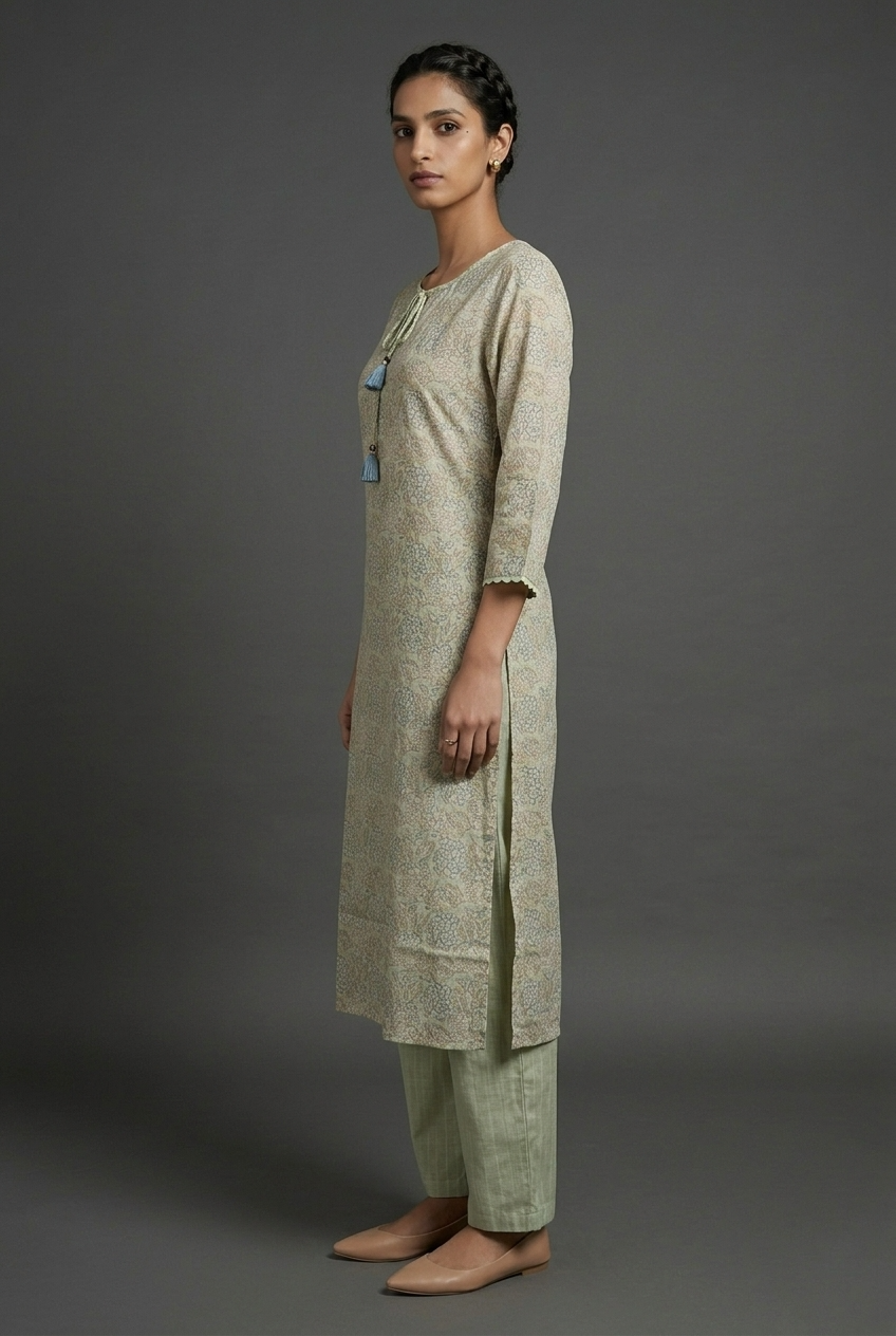 PALLAVA KURTA COMBO - PISTA Size L | Veda Handcrafted Ethnic Wear