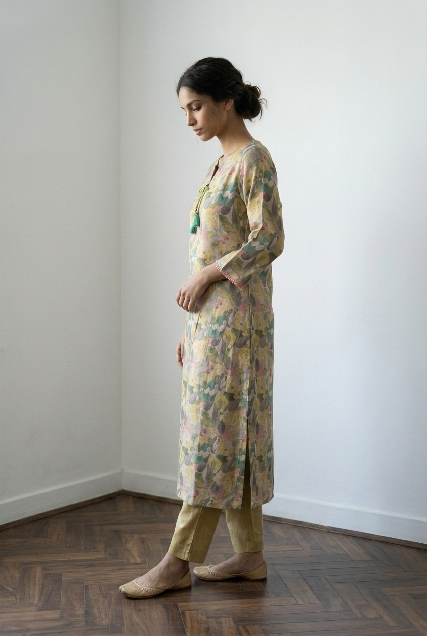 HEMA KURTA COMBO - MUSTARD Size L | Veda Handcrafted Ethnic Wear