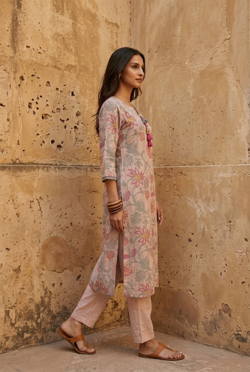 KAMALA KURTA COMBO - ONION PINK Size L | Veda Handcrafted Ethnic Wear