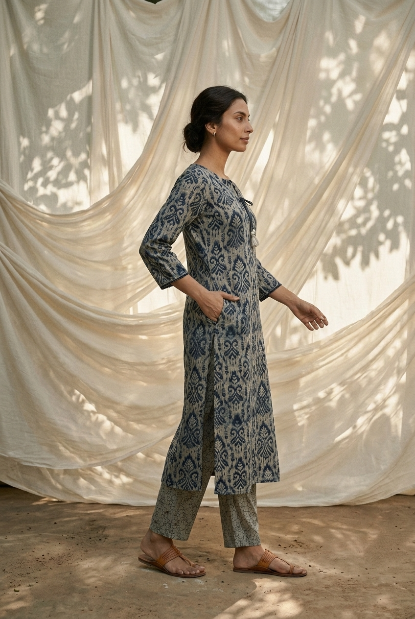 AMBUDHARA KURTA COMBO - STEEL BLUE Size L | Veda Handcrafted Ethnic Wear