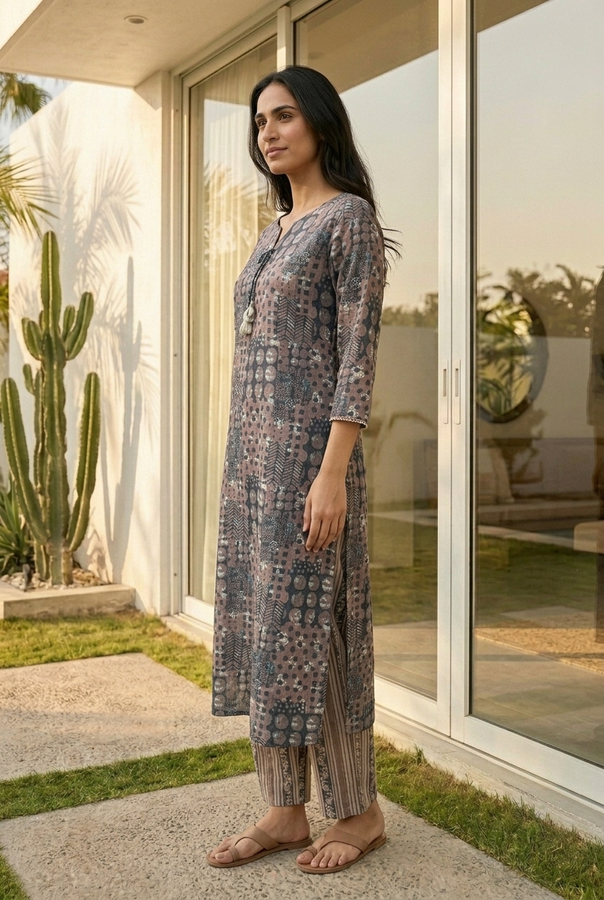 MRITTIKA KURTA COMBO - TERRACOTTA Size L | Veda Handcrafted Ethnic Wear