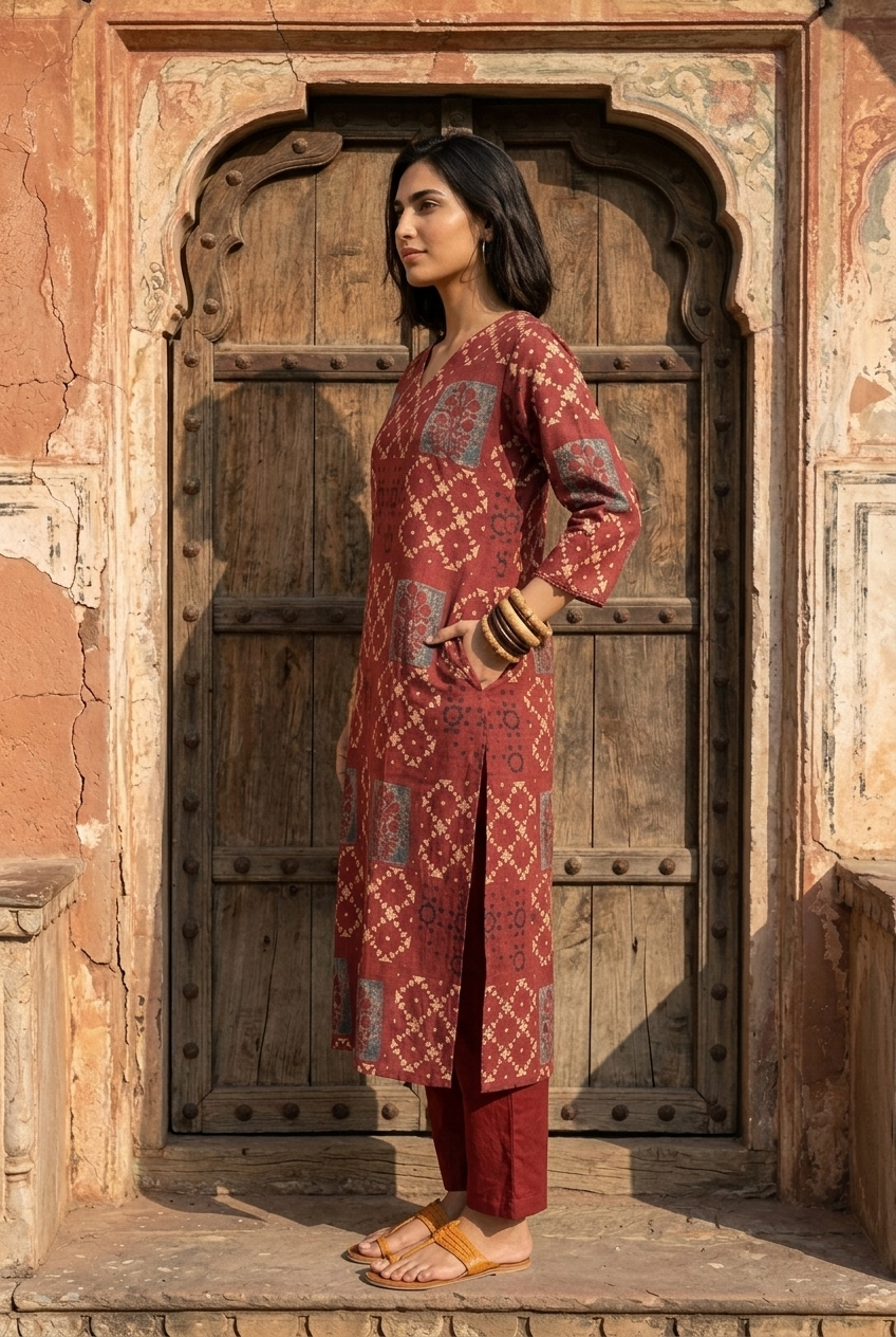 SINDURI KURTA COMBO - RED Size L | Veda Handcrafted Ethnic Wear