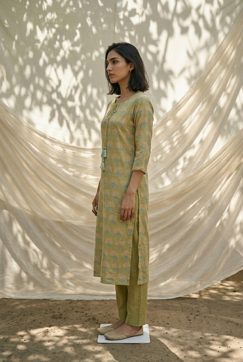 VRINDA KURTA COMBO - GREEN Size L | Veda Handcrafted Ethnic Wear