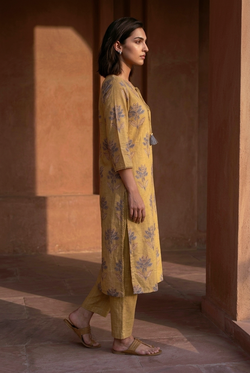 KANAKA KURTA COMBO - GOLD Size L | Veda Handcrafted Ethnic Wear