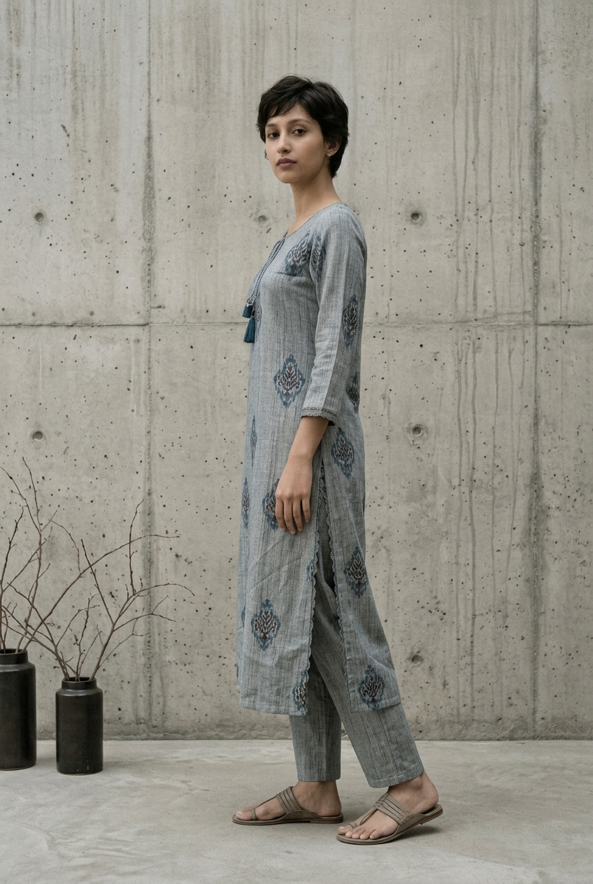 SUVARNA KURTA COMBO - GREY Size L | Veda Handcrafted Ethnic Wear