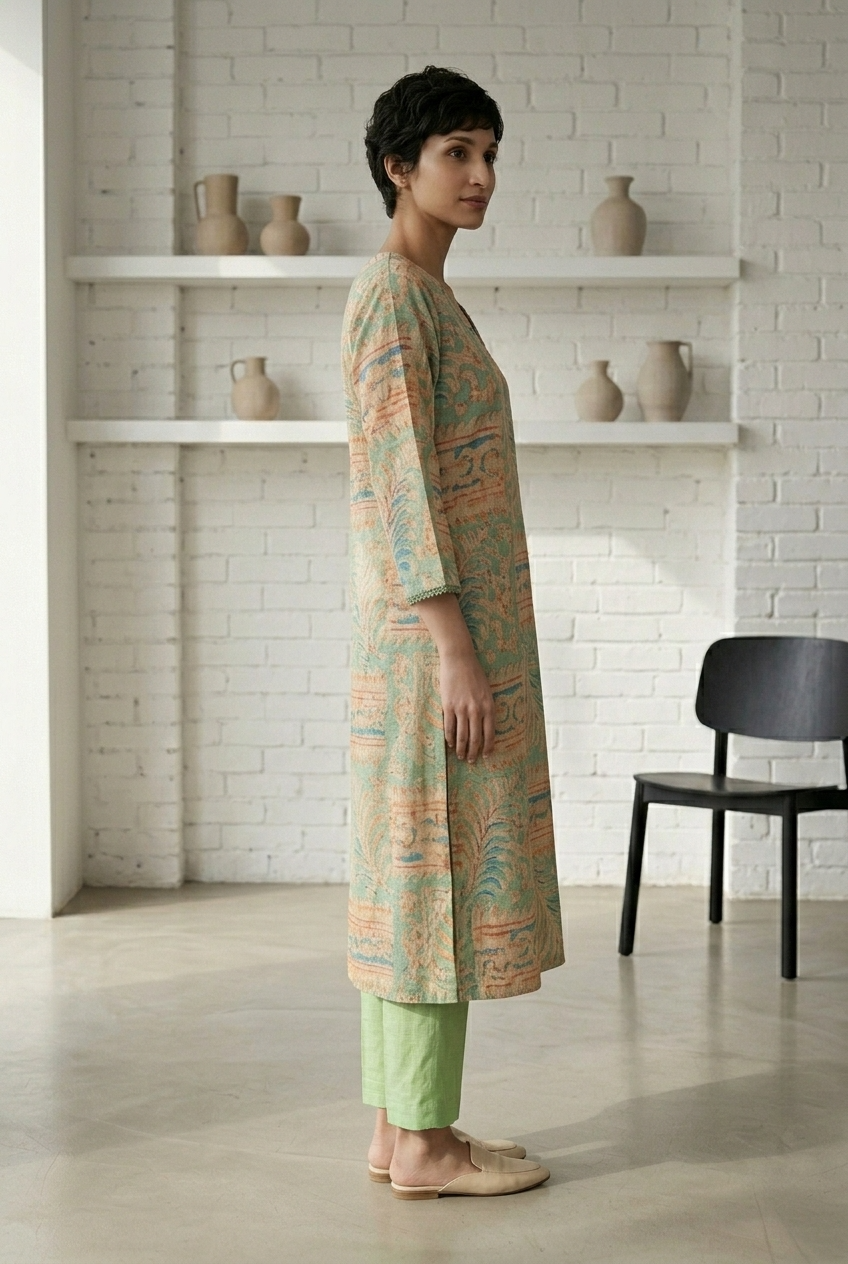 HARSHINI KURTA COMBO - PISTA Size L | Veda Handcrafted Ethnic Wear