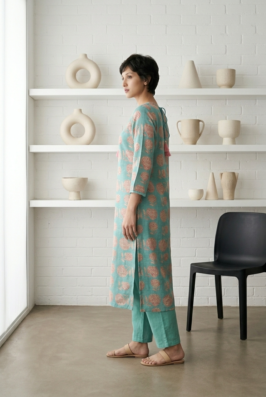 SAMUDRA KURTA COMBO - SEA GREEN Size L | Veda Handcrafted Ethnic Wear