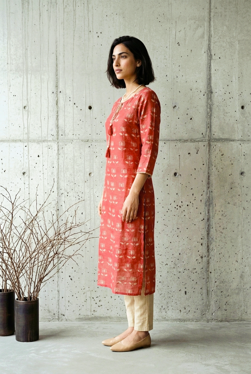 KALPANA KURTA COMBO - INDIAN RED Size L | Veda Handcrafted Ethnic Wear
