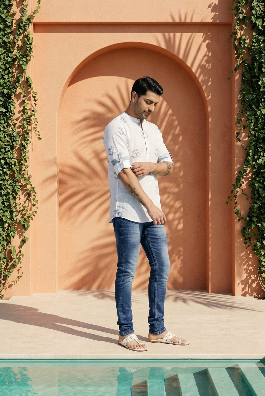 VAMANA KURTA - WHITE Size L | Veda Handcrafted Ethnic Wear
