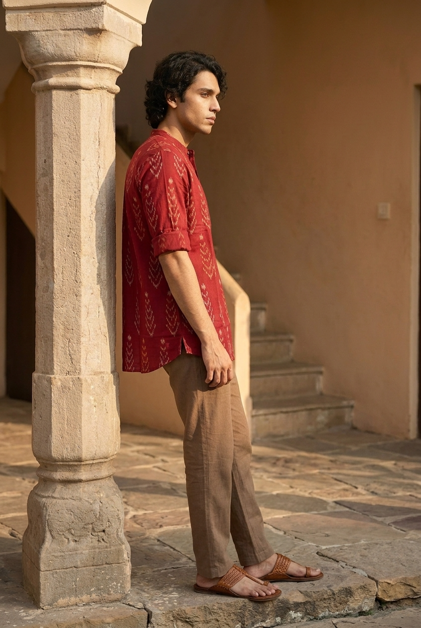 NAVA KURTA - RED Size L | Veda Handcrafted Ethnic Wear