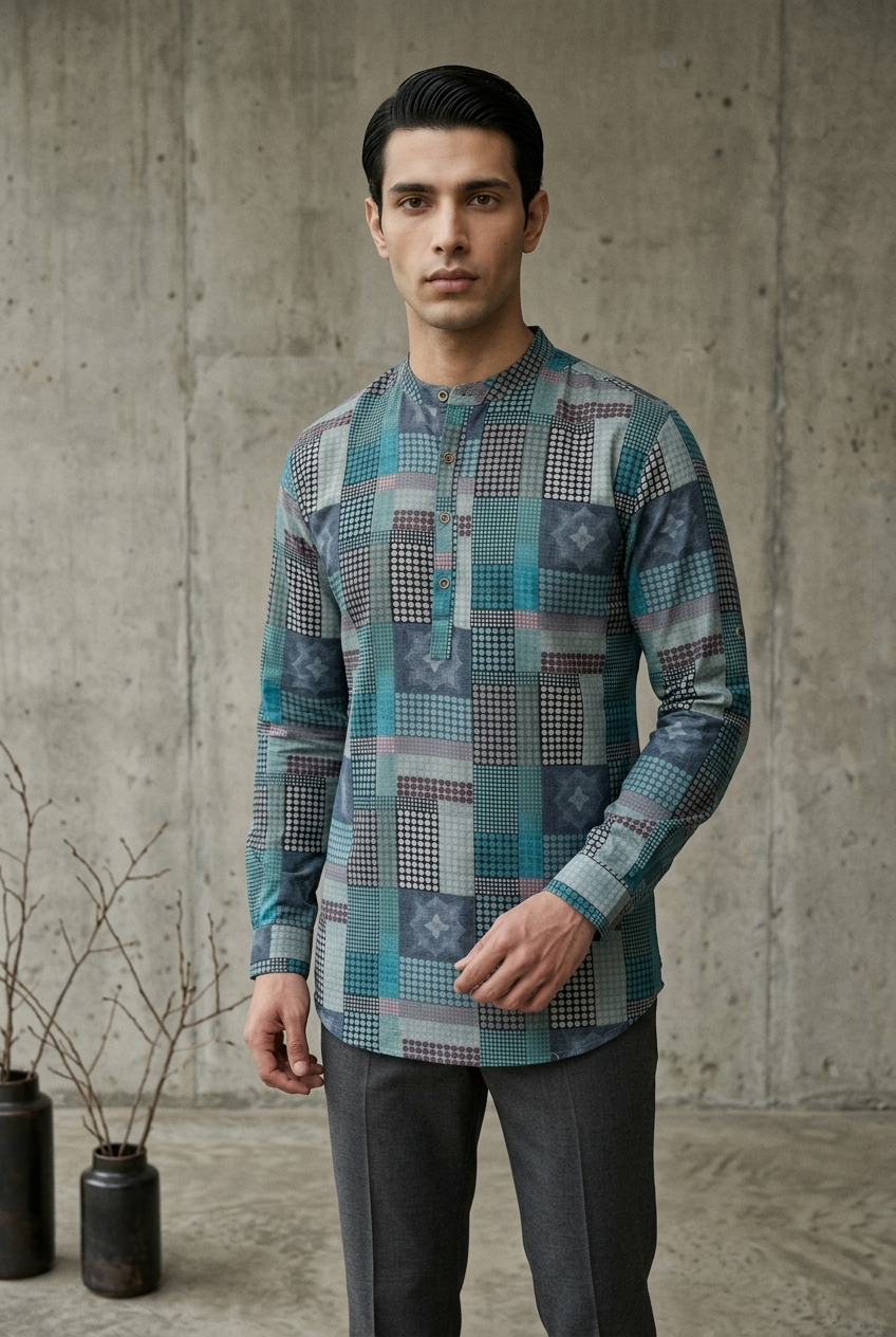 SHANTA KURTA - TURQUOISE Size L | Veda Handcrafted Ethnic Wear