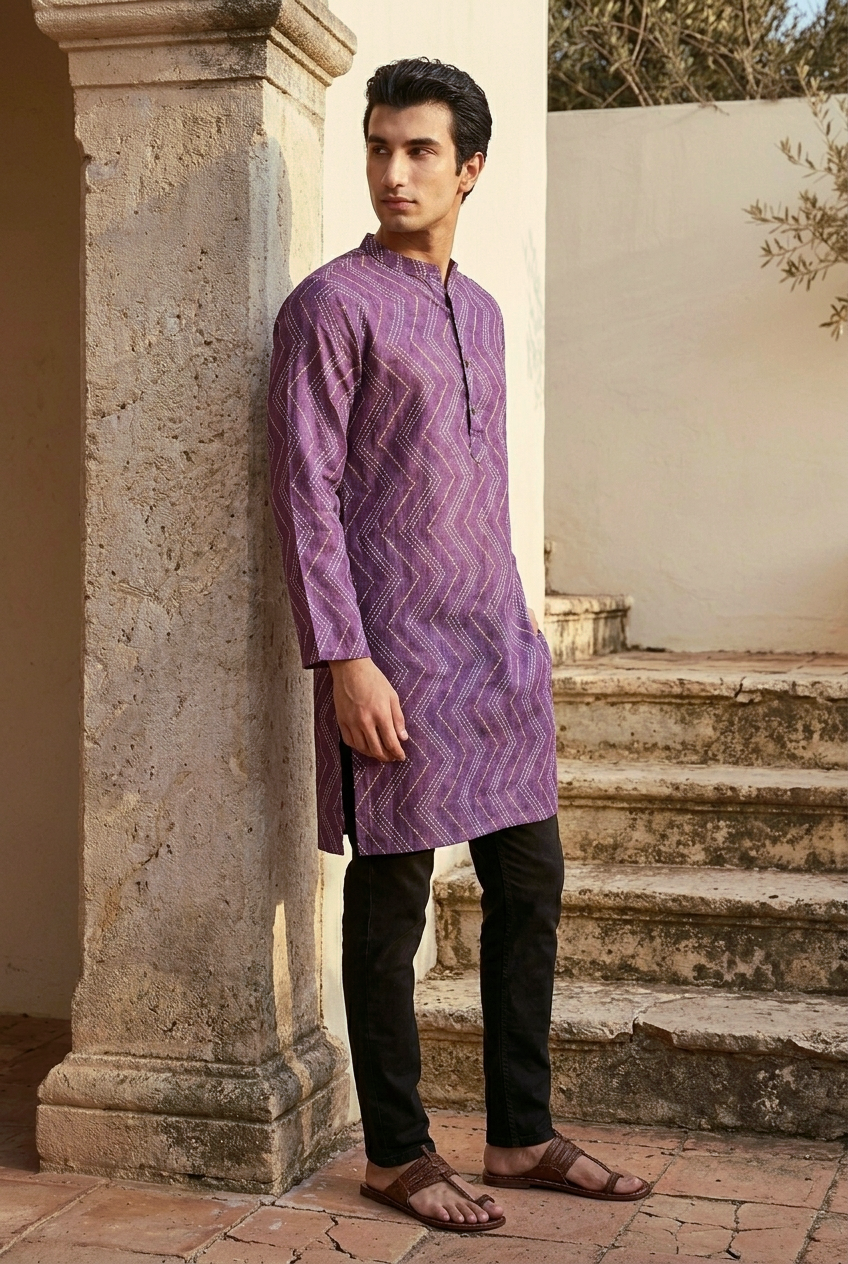 INDRANEEL KURTA - PURPLE Size L | Veda Handcrafted Ethnic Wear
