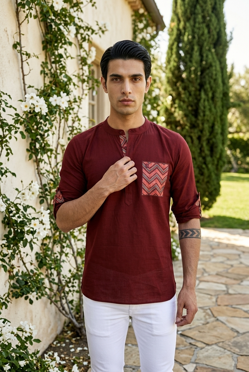 CHANDRAKA KURTA - MAROON Size L | Veda Handcrafted Ethnic Wear