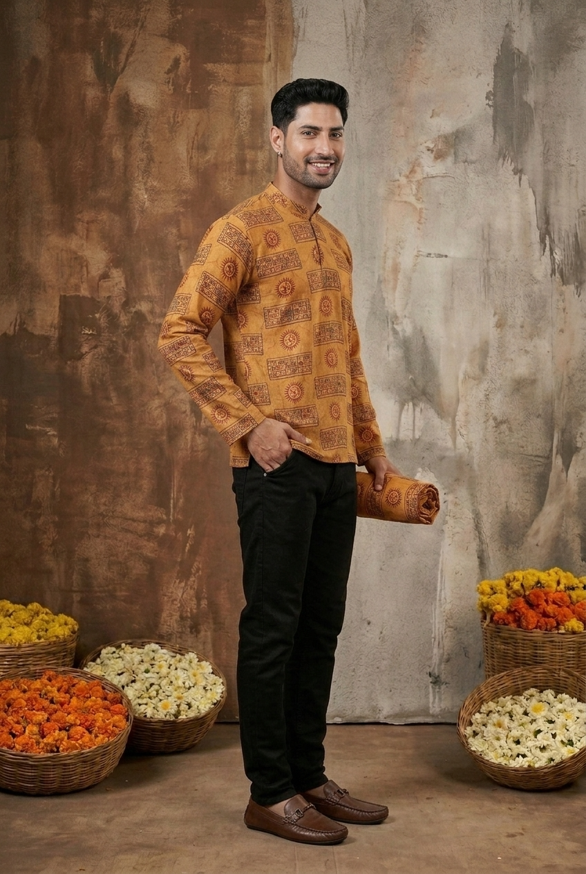 MITRA KURTA - MUSTARD Size L | Veda Handcrafted Ethnic Wear