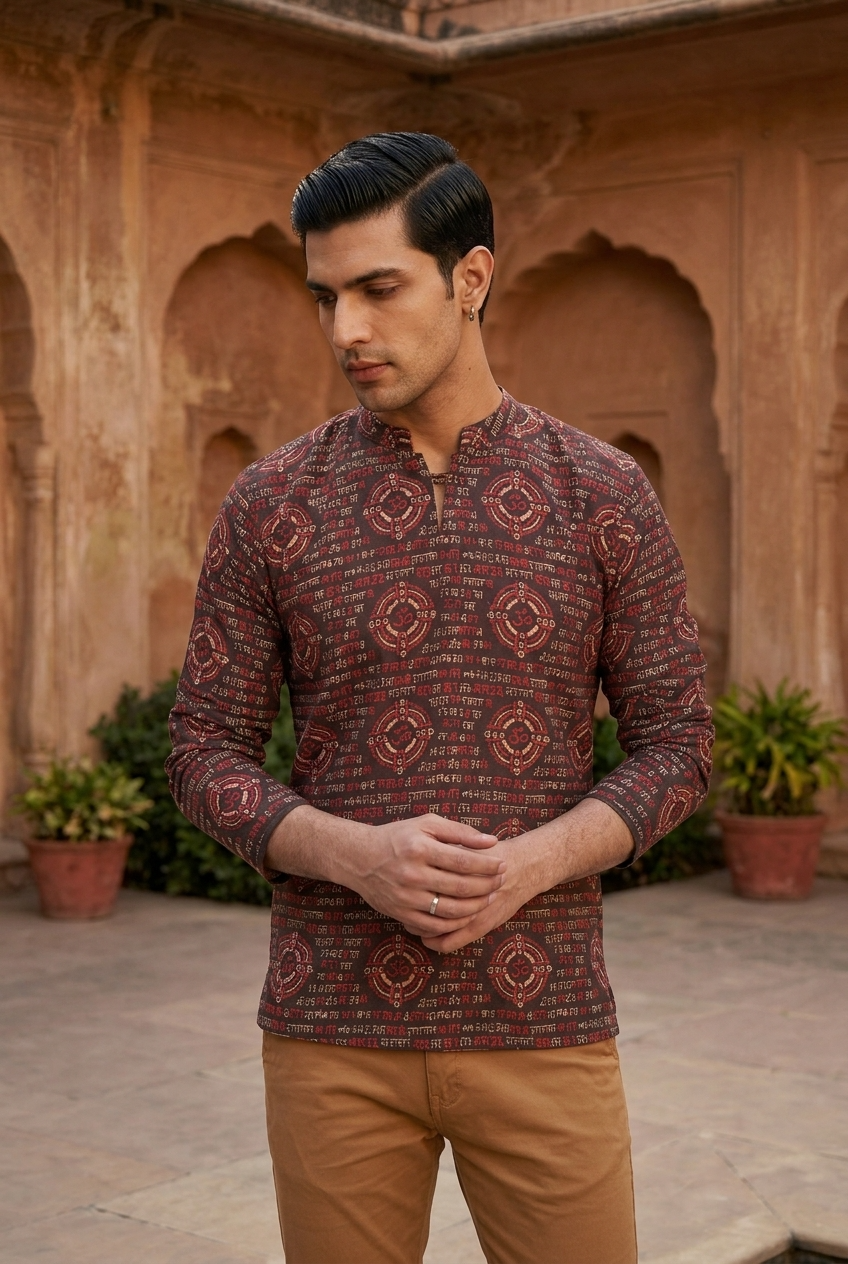 TRIPURA KURTA - BLACK Size L | Veda Handcrafted Ethnic Wear