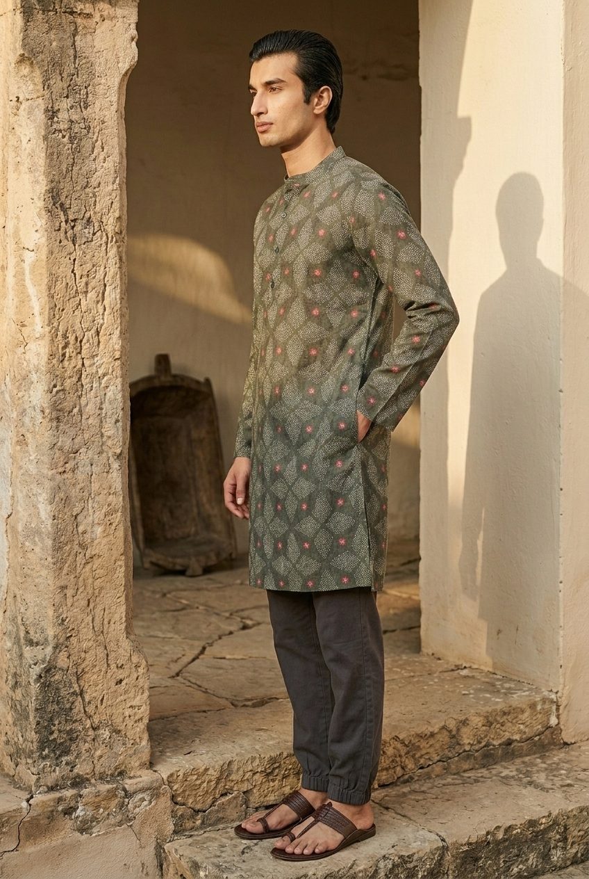 ARANYA KURTA - BOTTLE GREEN Size L | Veda Handcrafted Ethnic Wear