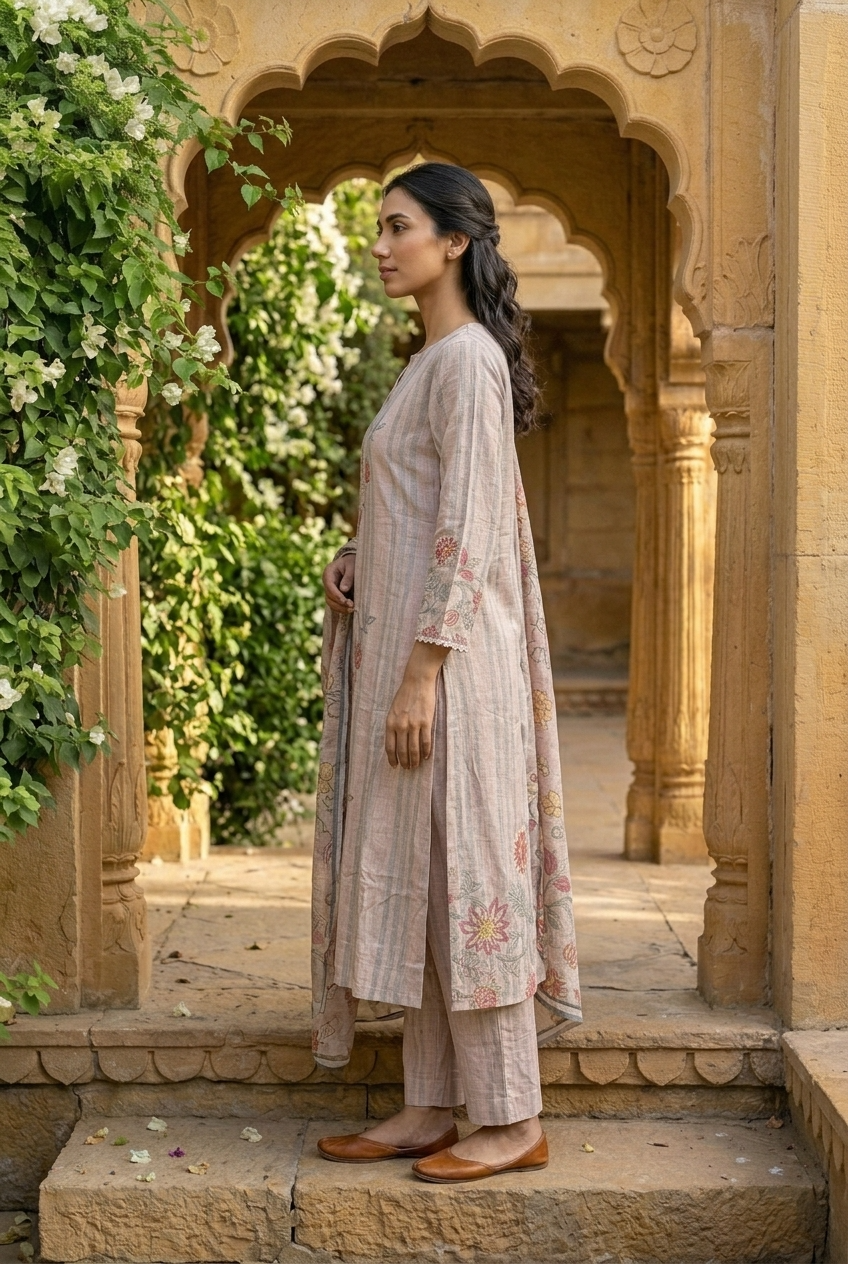 KAMINI KURTA SET - PINK Size L | Veda Handcrafted Ethnic Wear