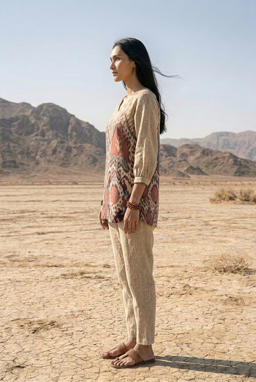 SUVARNI CO-ORD SET - SAND Size L | Veda Handcrafted Ethnic Wear