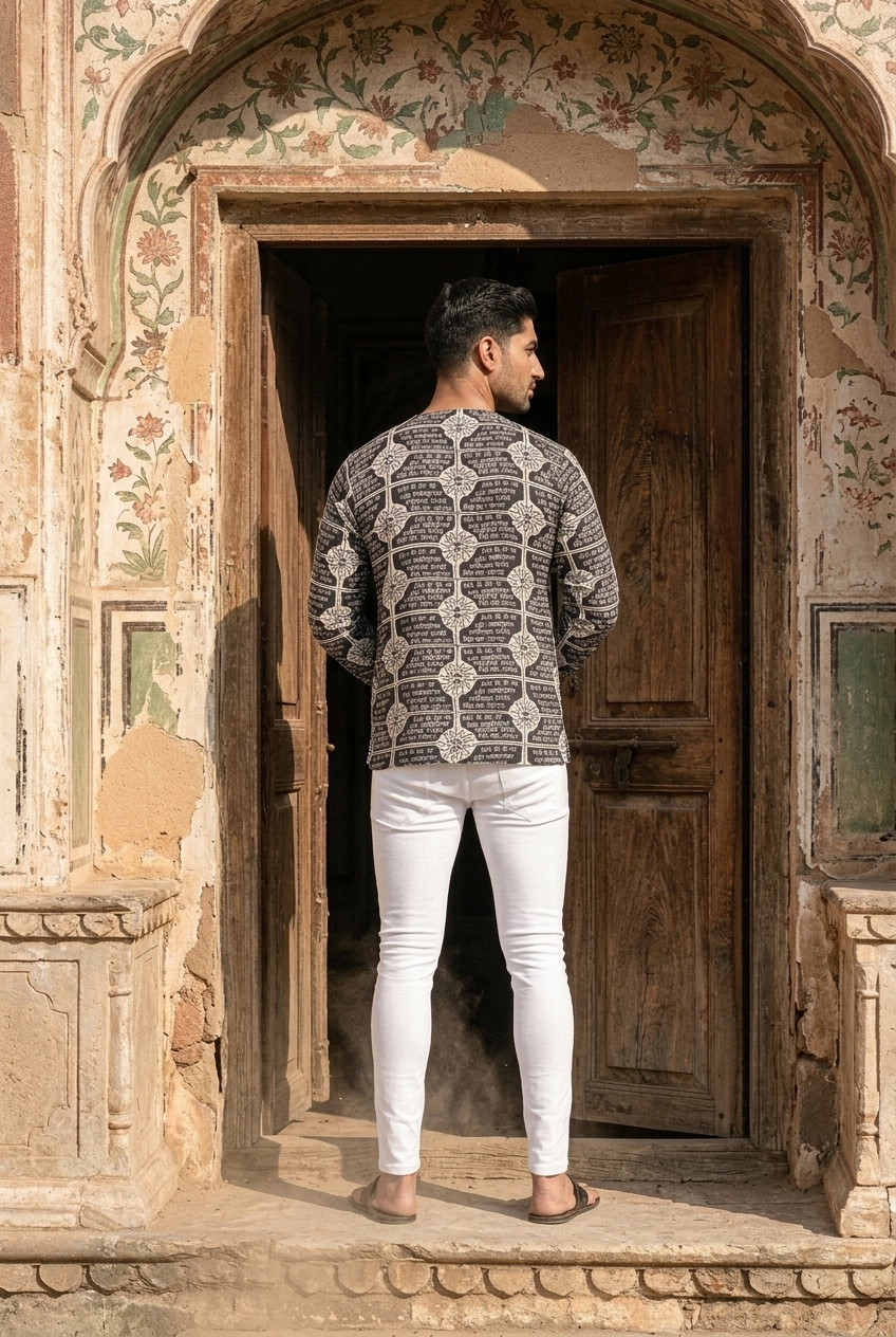 DEVENDRA KURTA - BLACK Size XL | Veda Handcrafted Ethnic Wear