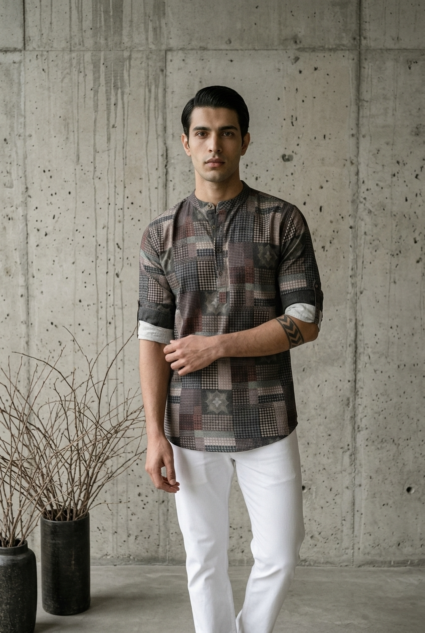 SHANTA KURTA - CHARCOAL Size M | Veda Handcrafted Ethnic Wear