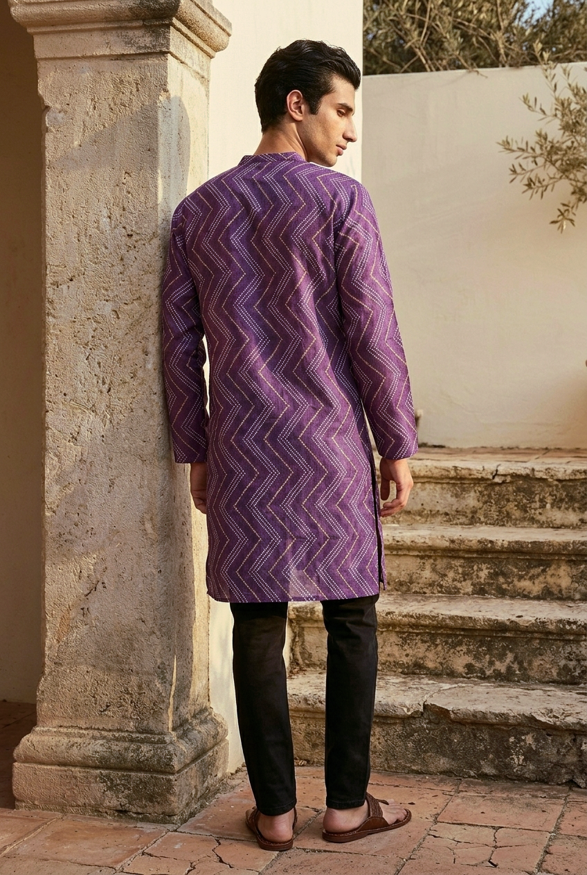 INDRANEEL KURTA - PURPLE Size XL | Veda Handcrafted Ethnic Wear