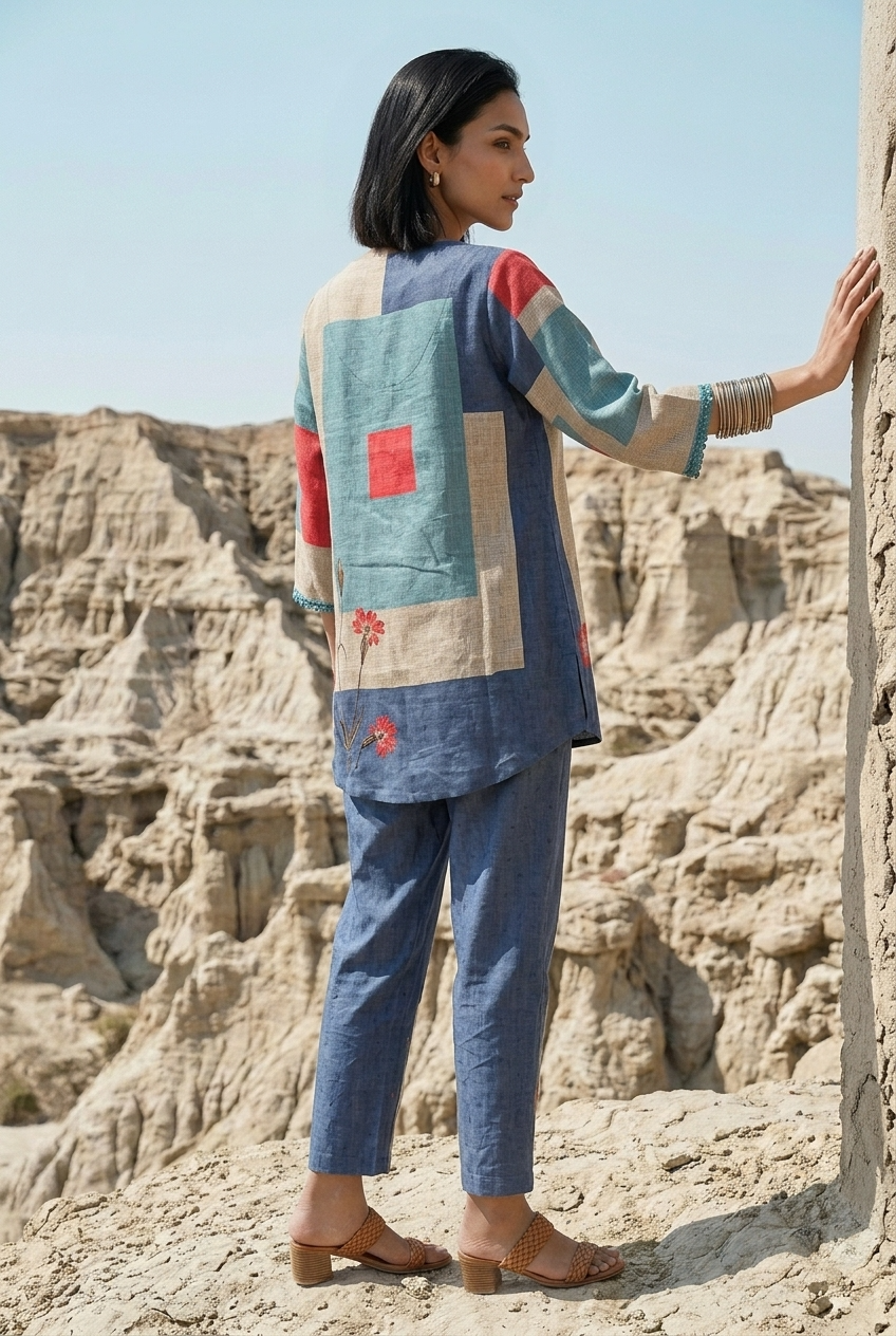 NILA CO-ORD SET - BLUE Size XL | Veda Handcrafted Ethnic Wear