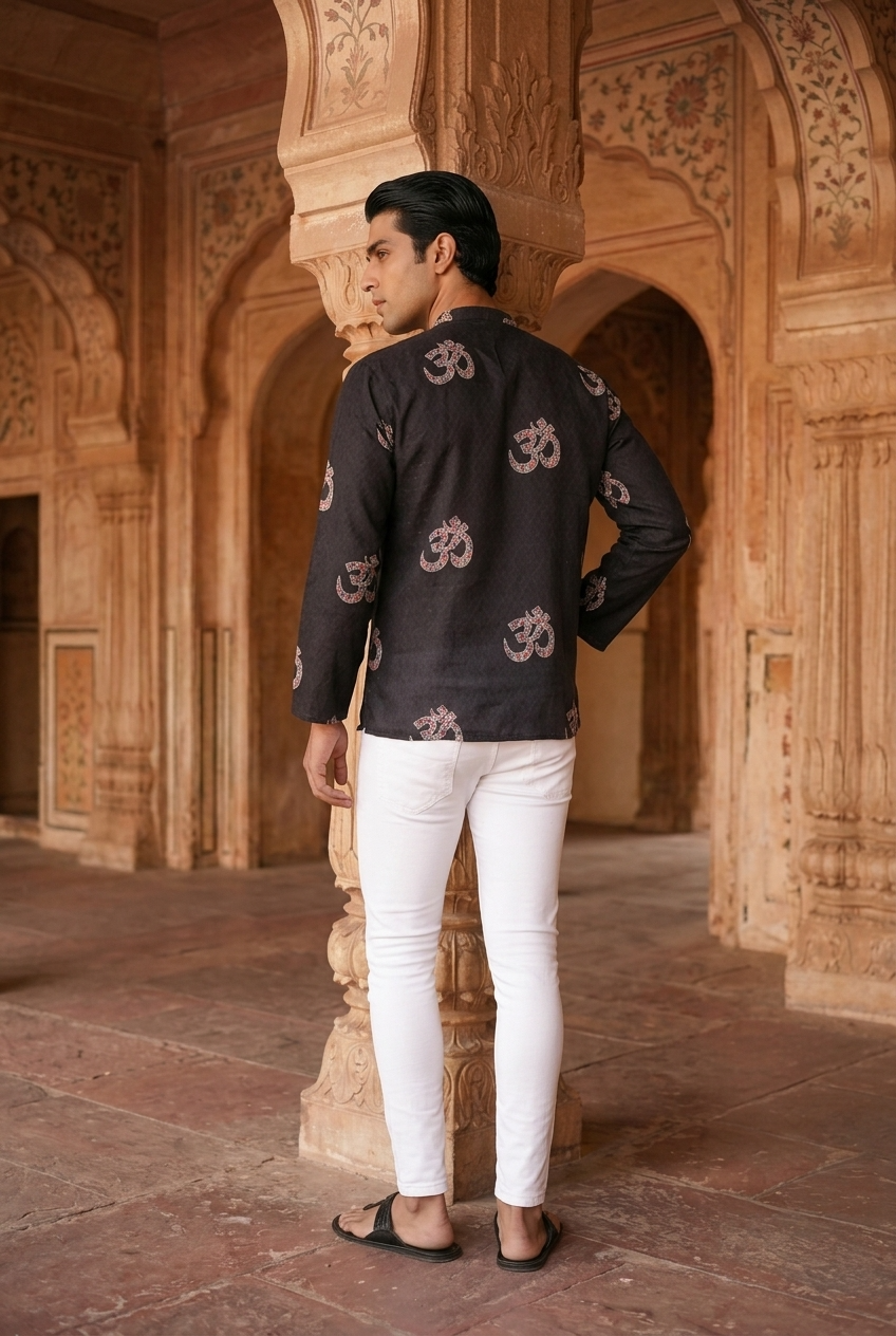 YUGA KURTA - BLACK Size XL | Veda Handcrafted Ethnic Wear