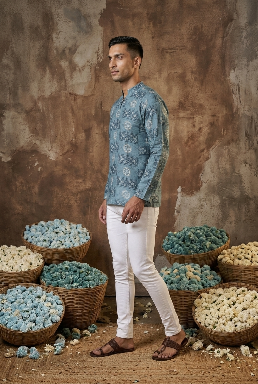 MITRA KURTA - TEAL Size XL | Veda Handcrafted Ethnic Wear