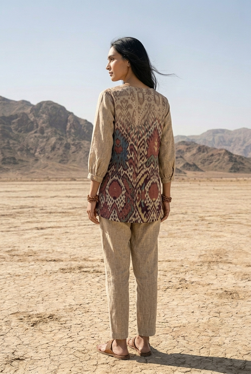 SUVARNI CO-ORD SET - SAND Size XL | Veda Handcrafted Ethnic Wear