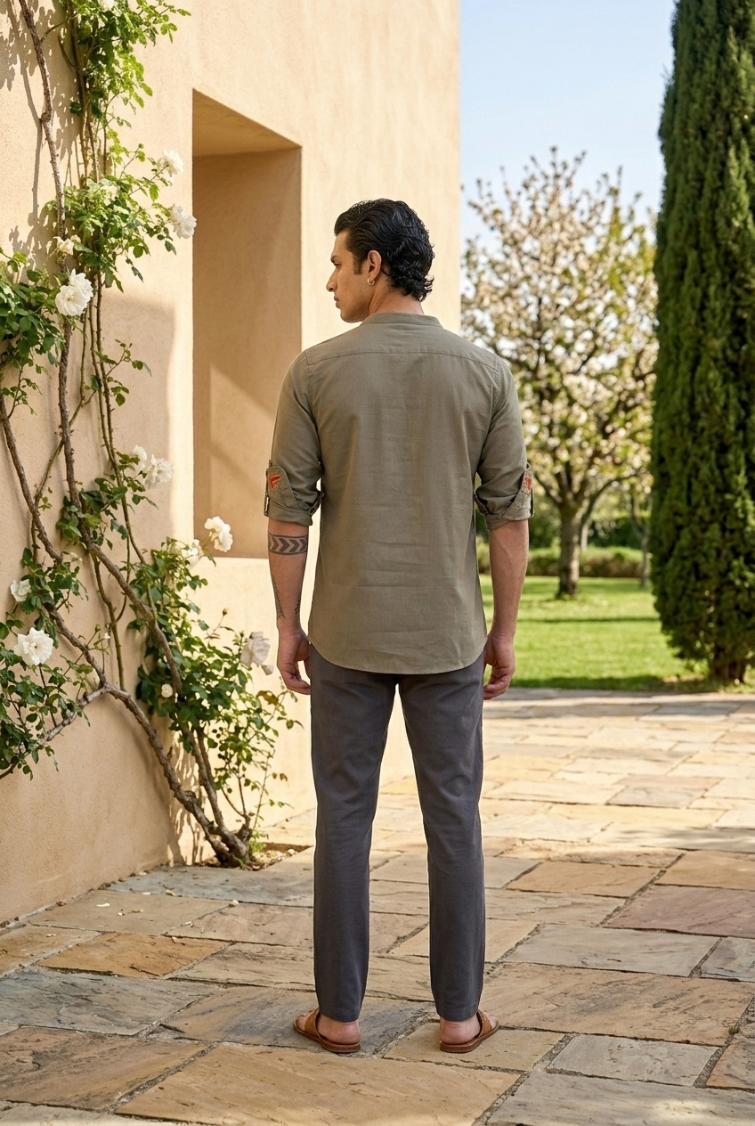 VARUNA KURTA - KHAKHI Size XL | Veda Handcrafted Ethnic Wear