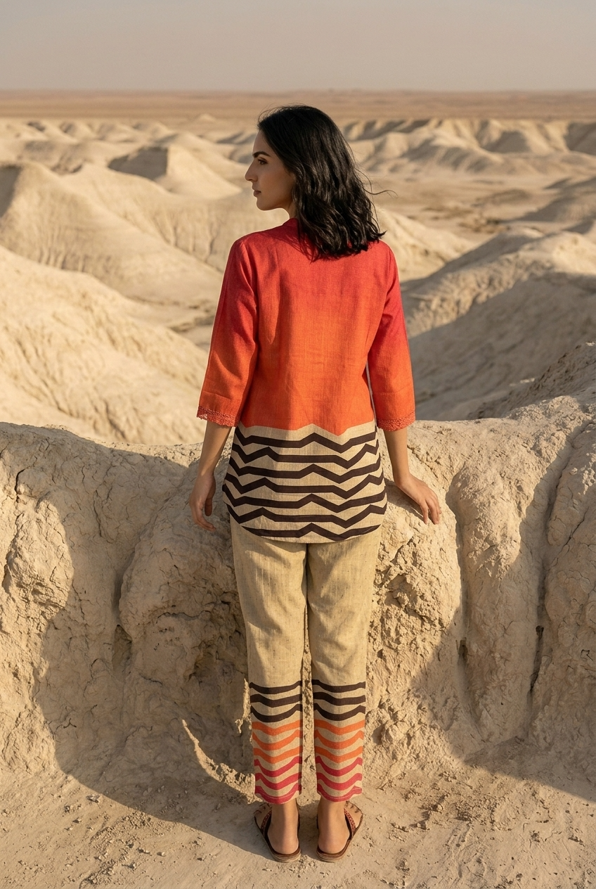 BHASKAR CO-ORD SET - ORANGE Size XL | Veda Handcrafted Ethnic Wear