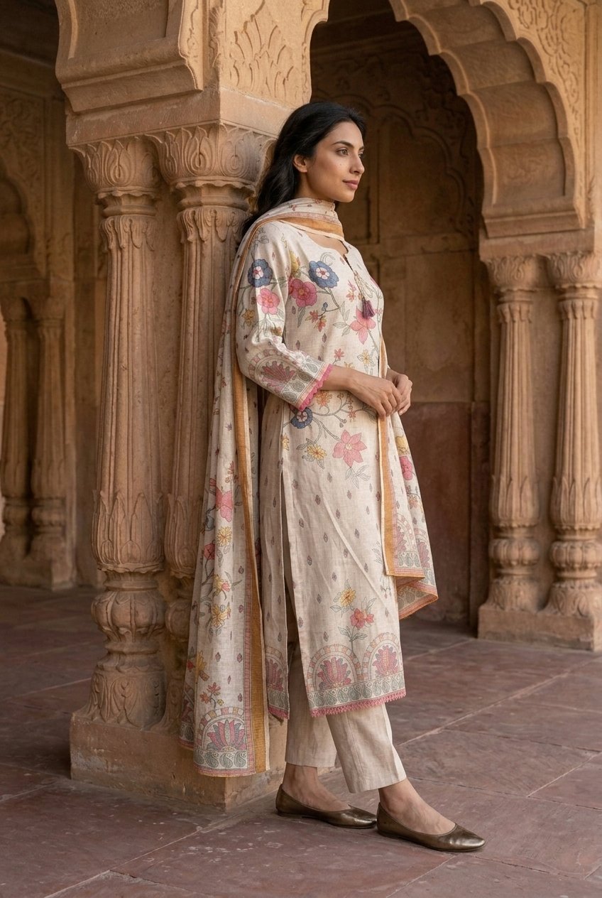 LAVANYA KURTA SET - LILAC Size L | Veda Handcrafted Ethnic Wear