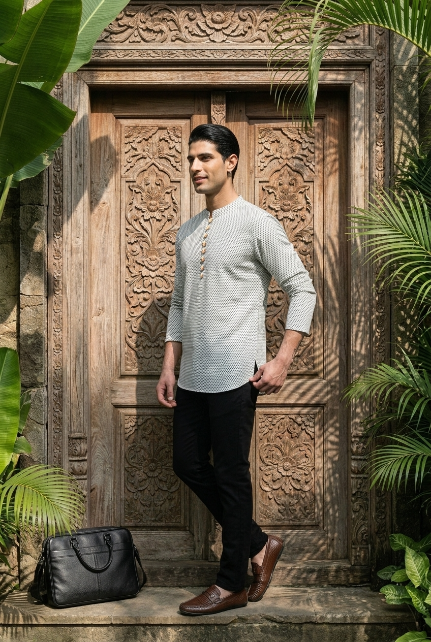 SVETA KURTA - CREAM Size XL | Veda Handcrafted Ethnic Wear