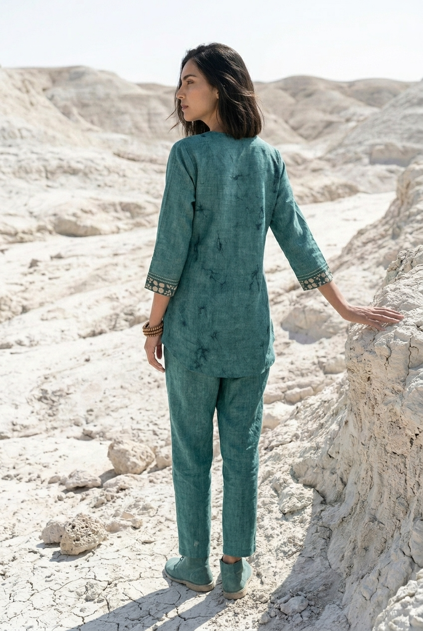 SAGARI CO-ORD SET - TEAL Size XL | Veda Handcrafted Ethnic Wear