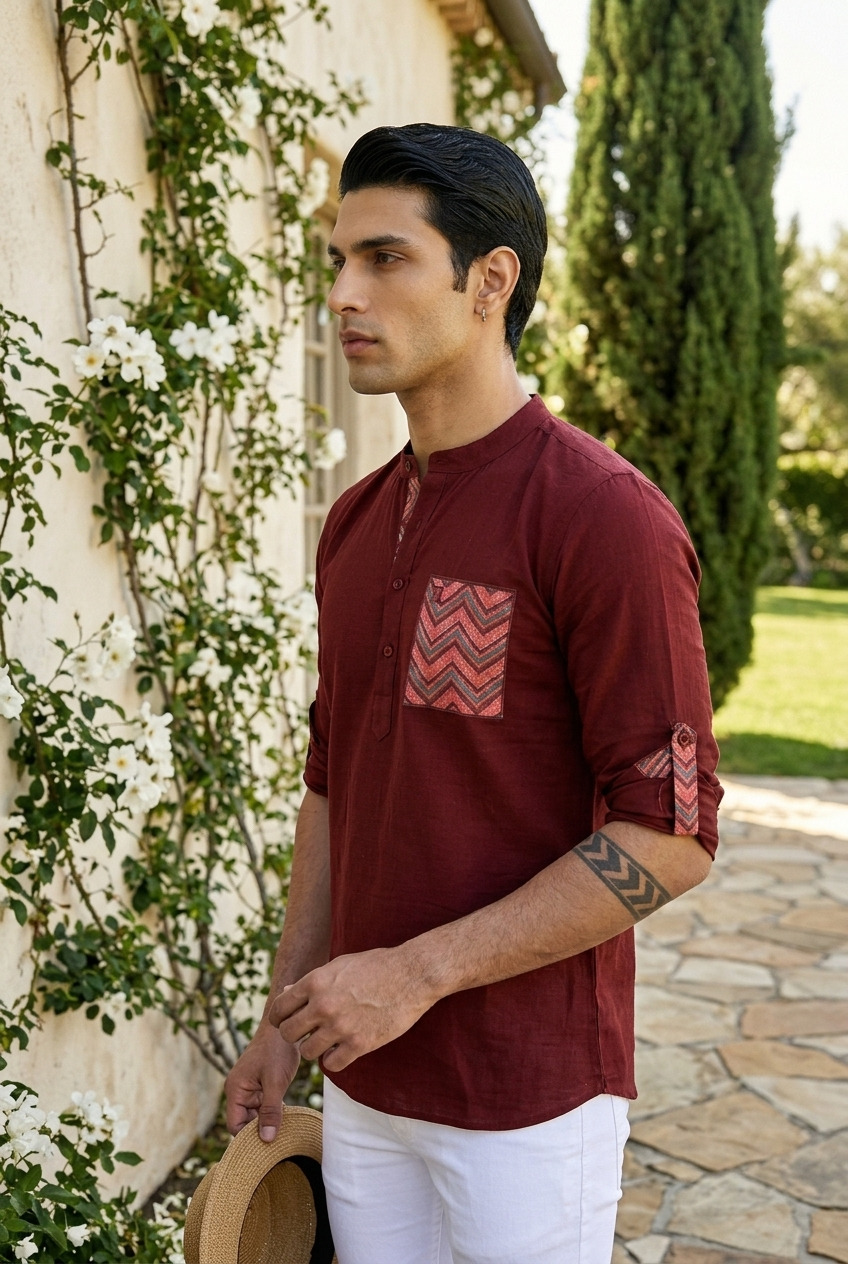 CHANDRAKA KURTA - MAROON Size XL | Veda Handcrafted Ethnic Wear