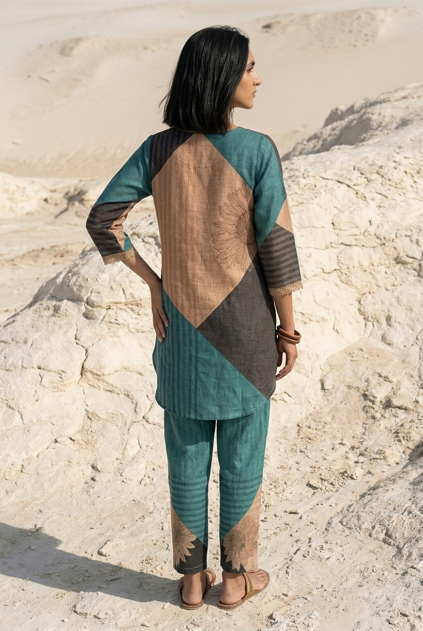UTTARA CO-ORD SET - BROWN Size XL | Veda Handcrafted Ethnic Wear