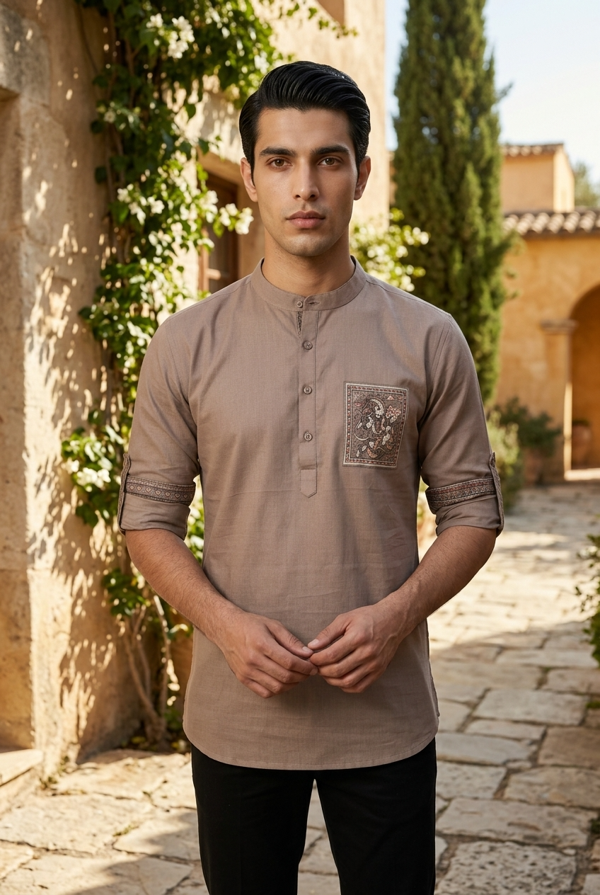 TARA KURTA - TAN Size XL | Veda Handcrafted Ethnic Wear