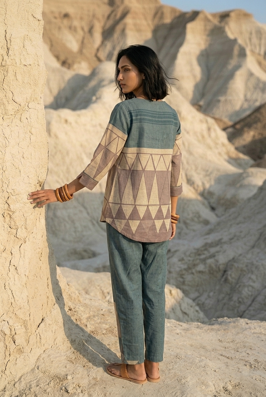 ASHIRA CO-ORD SET - STEEL GREY Size XL | Veda Handcrafted Ethnic Wear