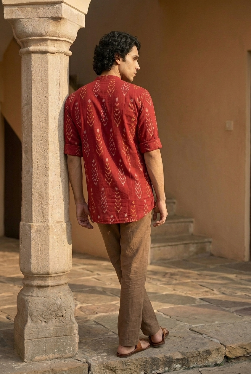 NAVA KURTA - RED Size XL | Veda Handcrafted Ethnic Wear