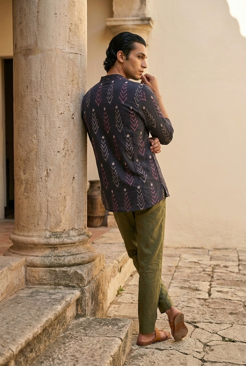 NAVA KURTA - BLACK Size XL | Veda Handcrafted Ethnic Wear