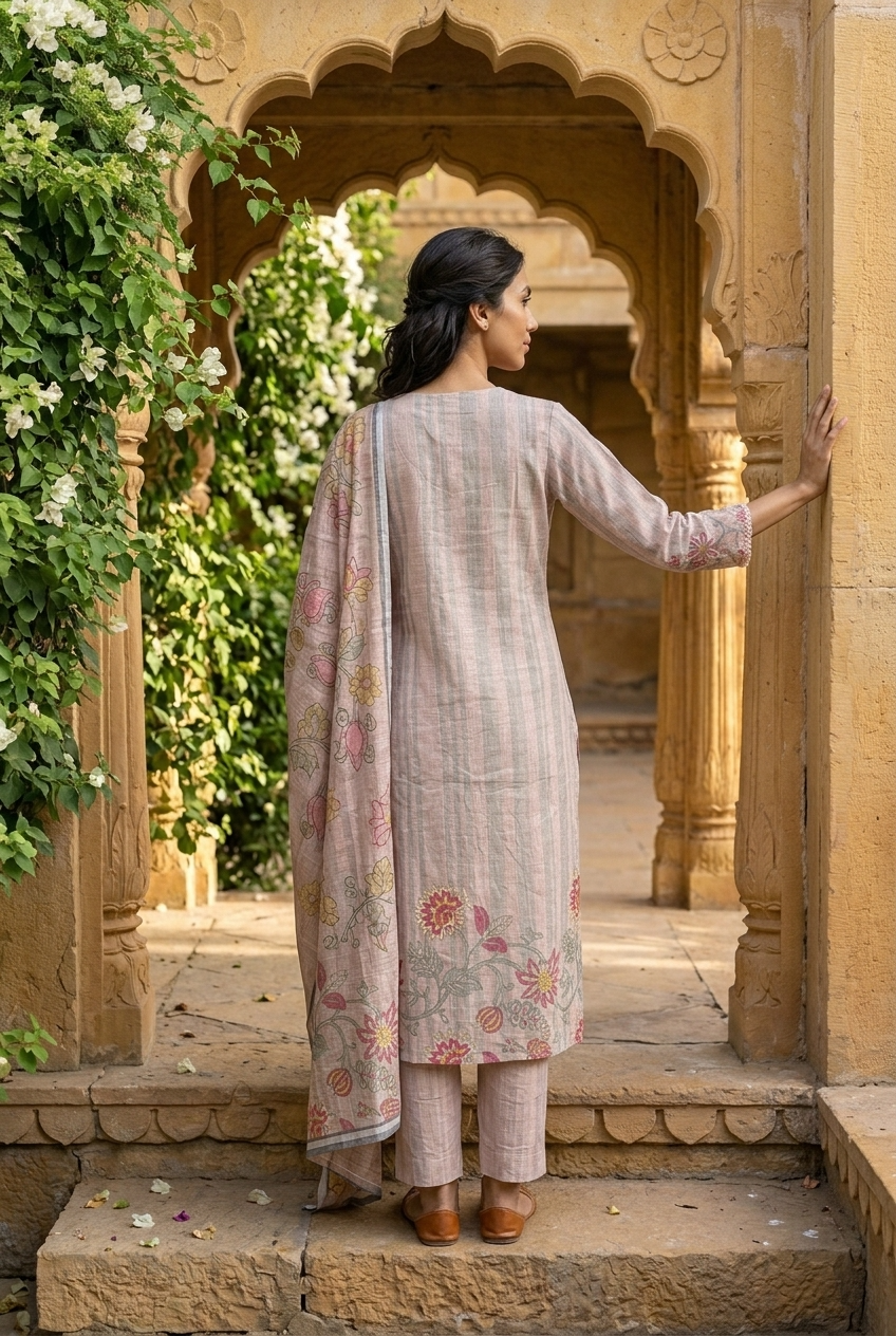 KAMINI KURTA SET - PINK Size XL | Veda Handcrafted Ethnic Wear