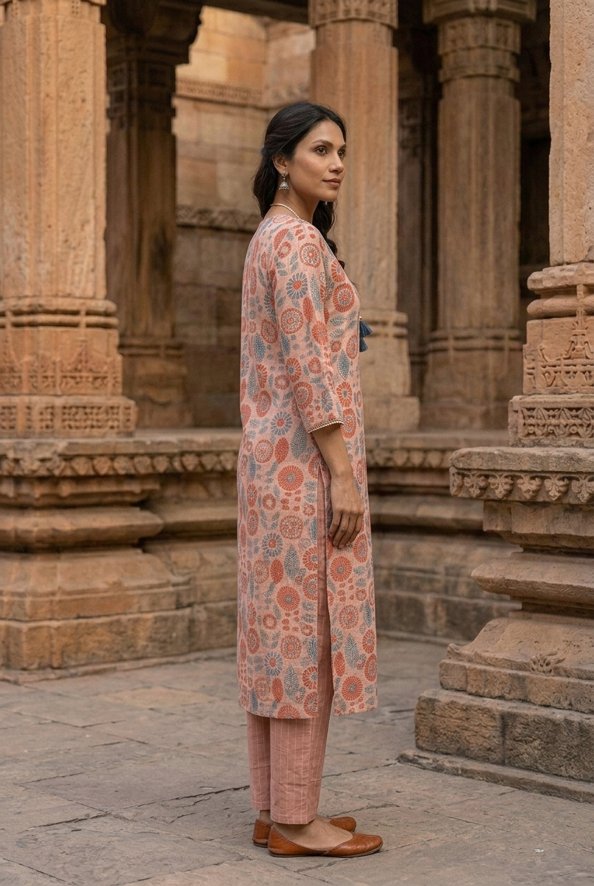 PANCHAMI KURTA COMBO - PEACH Size XL | Veda Handcrafted Ethnic Wear