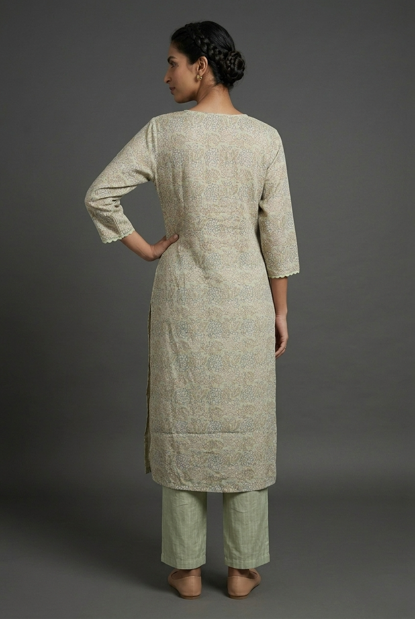 PALLAVA KURTA COMBO - PISTA Size XL | Veda Handcrafted Ethnic Wear