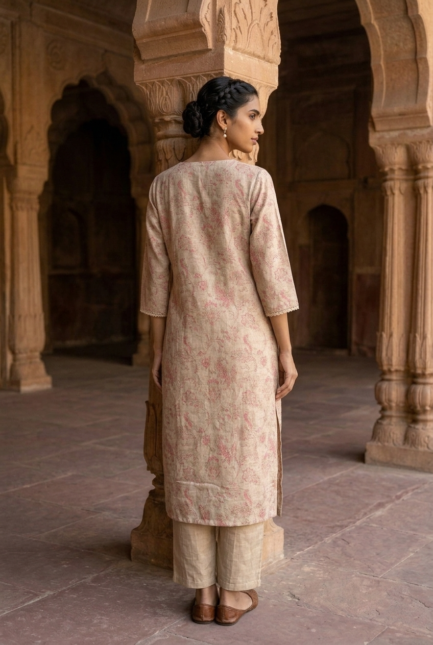 MRIDULA KURTA COMBO - BEIGE Size XL | Veda Handcrafted Ethnic Wear