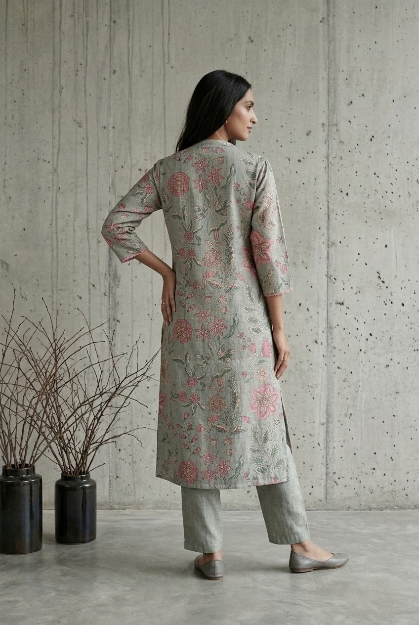 DHARINI KURTA COMBO - STEAL GREY Size XL | Veda Handcrafted Ethnic Wear