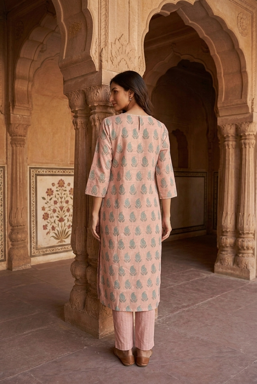 SUBHADRA KURTA COMBO - PEACH Size XL | Veda Handcrafted Ethnic Wear