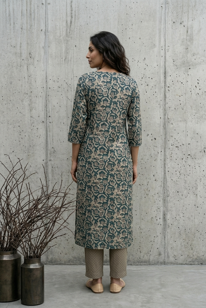 BRINDA KURTA COMBO - BOTTLE GREEN Size XL | Veda Handcrafted Ethnic Wear